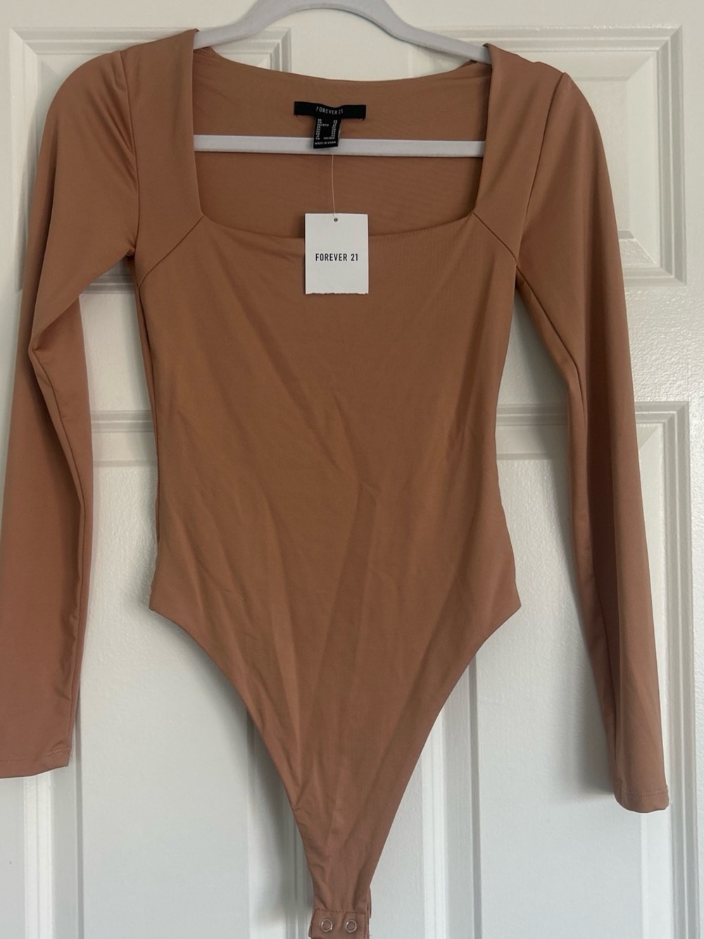 Forever 21 Maple Knit Long Sleeve Bodysuit - Tan